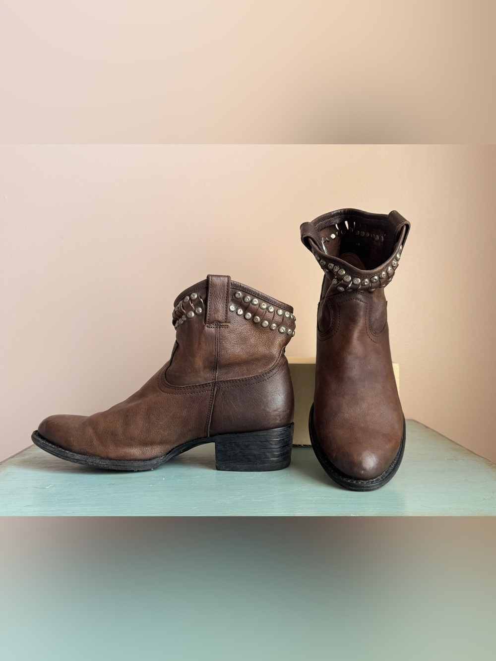 Frye Diana Studded Ankle Boots Brown Leather Women’s 9.5 B Made in Mexico